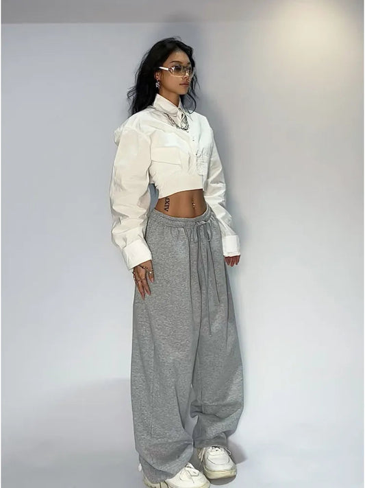 Gray Baggy Jogging Sweatpants Hippie Korean Pant
