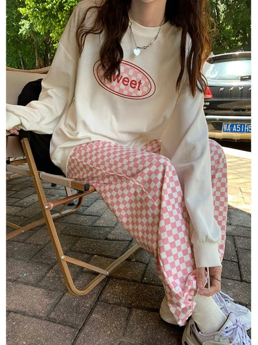 Pink Plaid Korean Oversized Jogging Pant