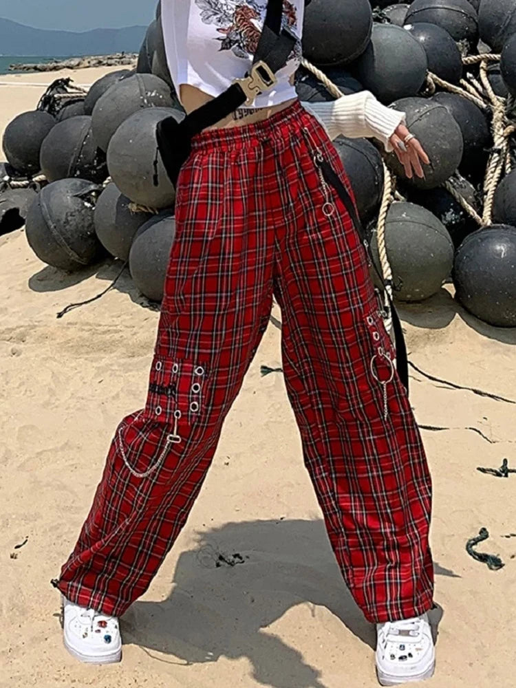 Punk Chain Cargo Harajuku Goth Plaid Pant