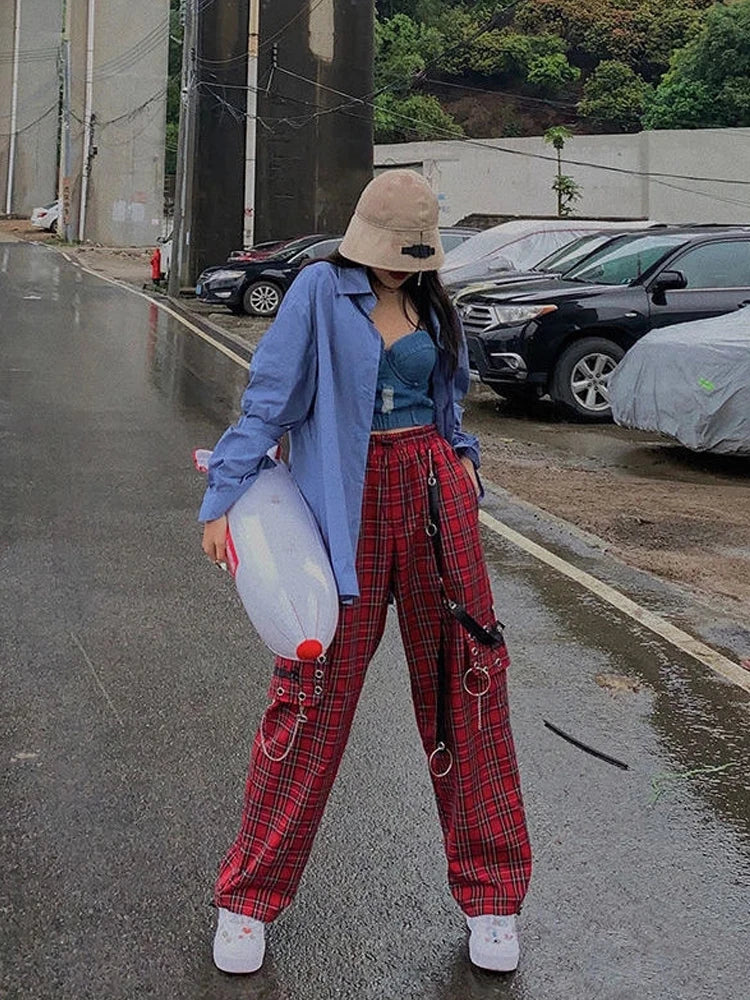 Punk Chain Cargo Harajuku Goth Plaid Pant