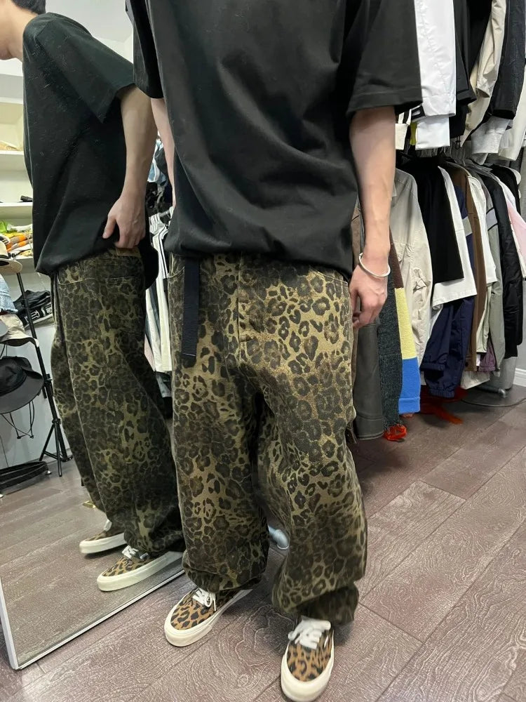 Retro Leopard Baggy Grunge Wide Leg Denim Pant
