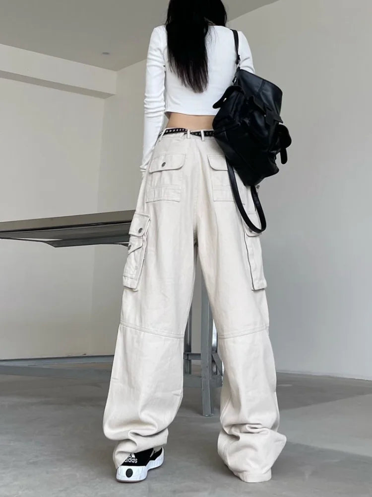 Techwear Harajuku Beige Cargo Retro Y2k Oversize Pant
