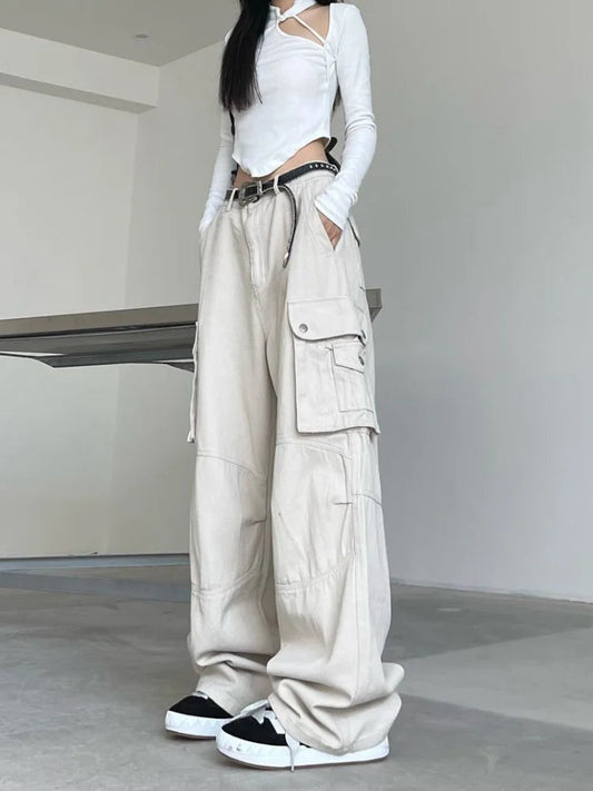 Techwear Harajuku Beige Cargo Retro Y2k Oversize Pant