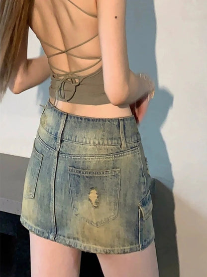 Star Rivet Pencil Denim Skirt