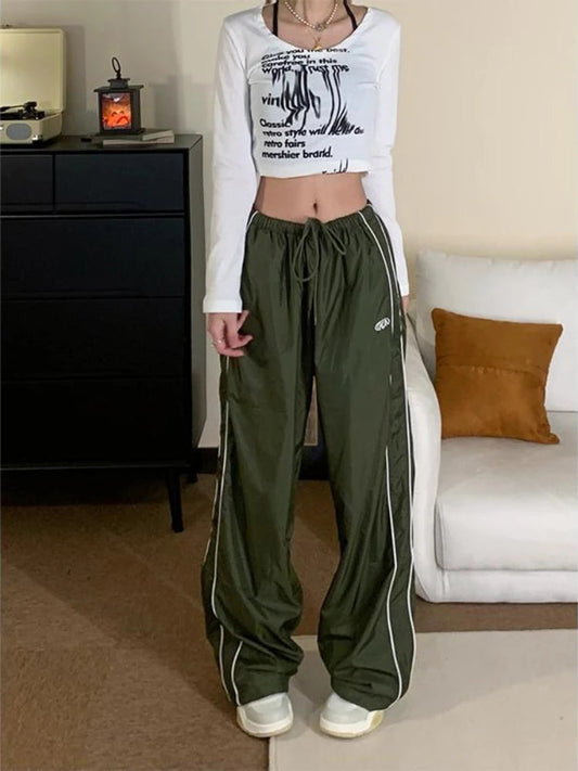 Hippie Green Sweatpants Y2k Kpop Harajuku Striped Oversized Pant