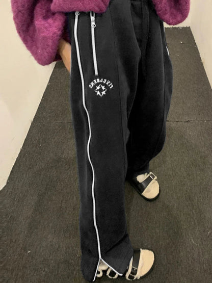 Red Straight Japanese Y2k Sweatpants Winter Warm Harajuku Jogging Pant