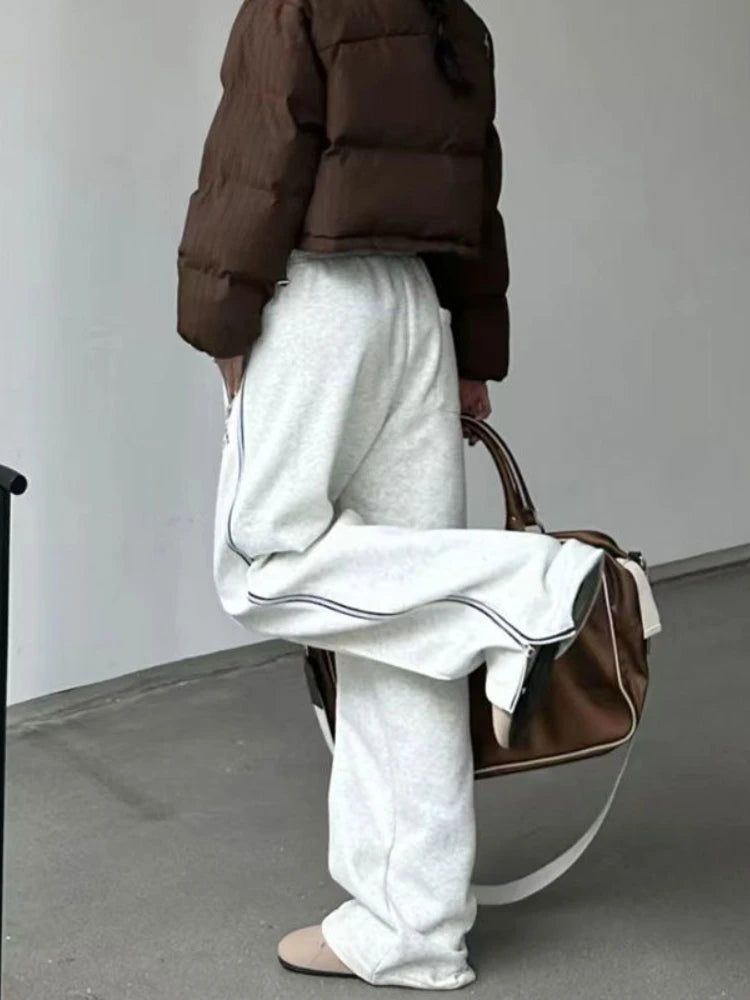 Red Straight Japanese Y2k Sweatpants Winter Warm Harajuku Jogging Pant