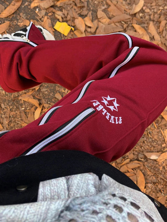Red Straight Japanese Y2k Sweatpants Winter Warm Harajuku Jogging Pant