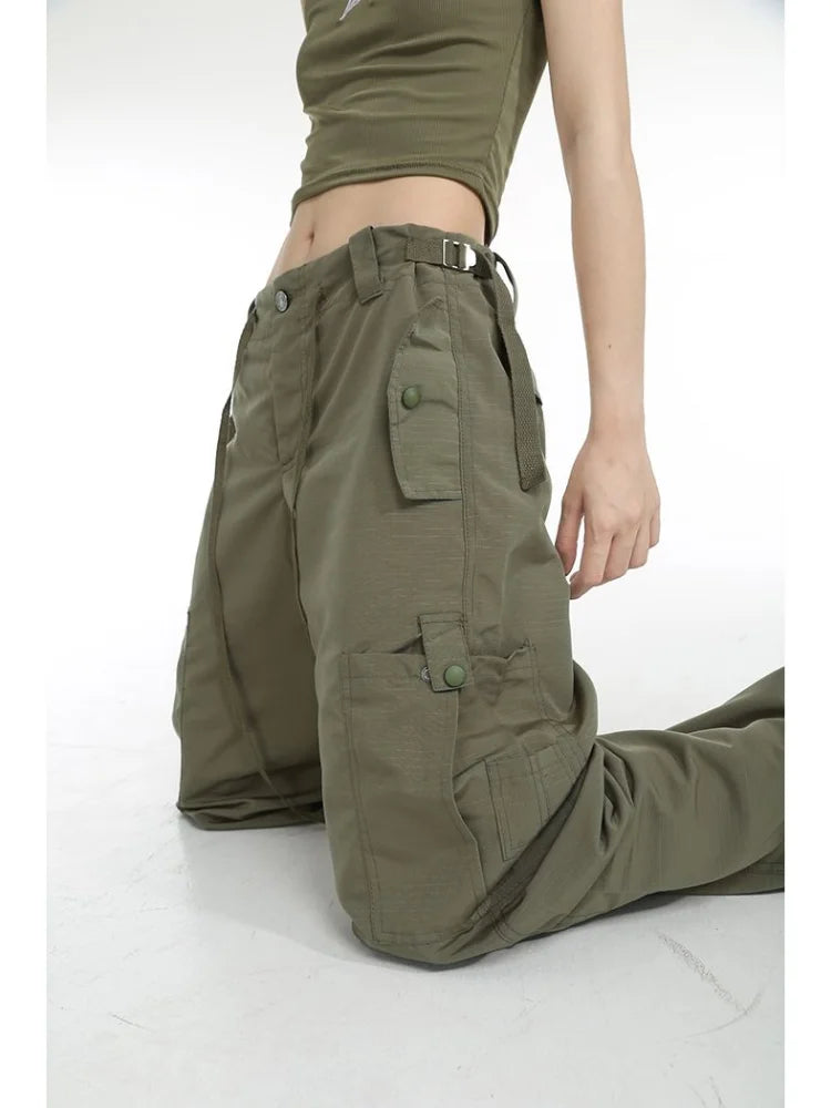 Retro Y2k Cargo High Street Drawstring Wide Leg Aesthetic Pant