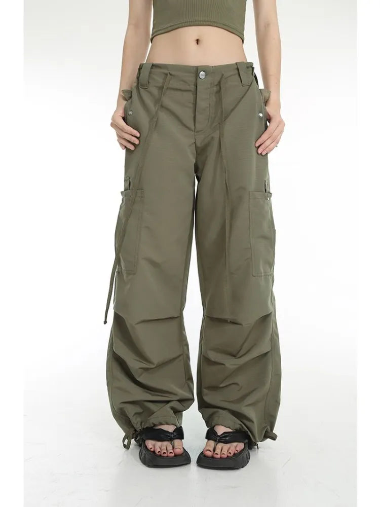 Retro Y2k Cargo High Street Drawstring Wide Leg Aesthetic Pant