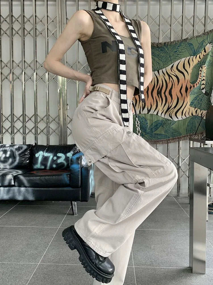 Y2k Beige Cargo Hip Hop Oversized Baggy American Retro Pant
