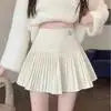 Woolen Pleated High Waist A-line Patchwork Skirt