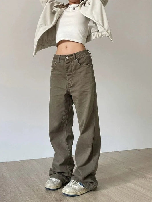 Black Denim Basic Oversize Loose Y2k Retro Pant