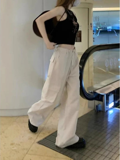 Y2k Beige Cargo Parachute Oversize Wide Leg Loose Pant