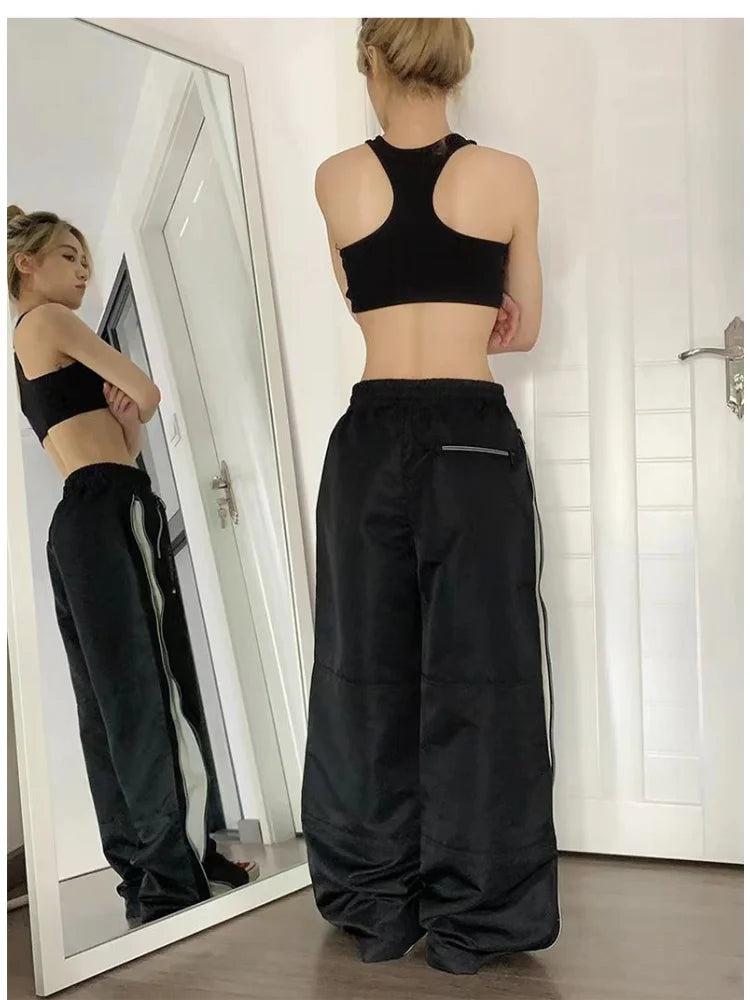 Y2k Beige Parachute Patchwork Baggy Oversize Sweatpants Pant