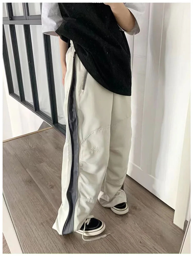 Y2k Beige Parachute Patchwork Baggy Oversize Sweatpants Pant