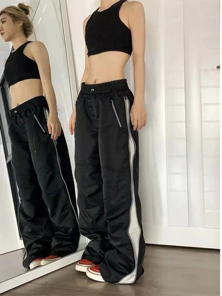 Y2k Beige Parachute Patchwork Baggy Oversize Sweatpants Pant