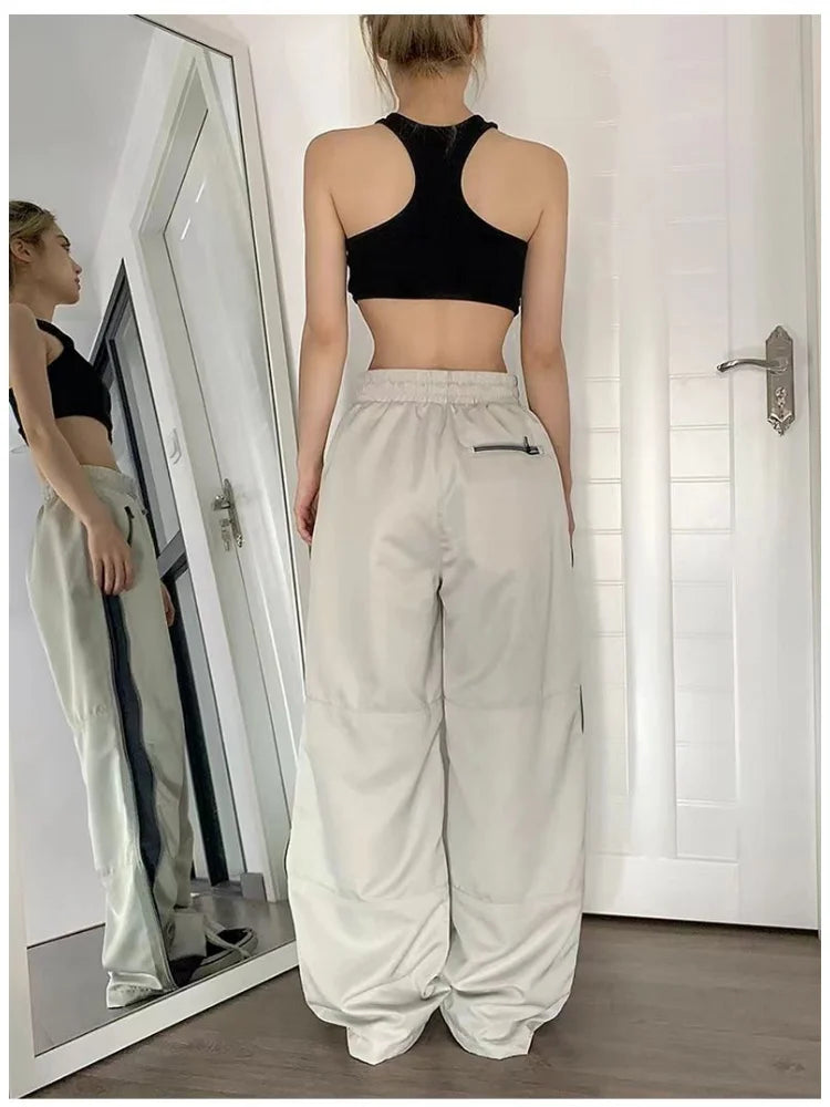 Y2k Beige Parachute Patchwork Baggy Oversize Sweatpants Pant