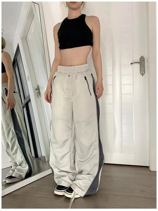 Y2k Beige Parachute Patchwork Baggy Oversize Sweatpants Pant
