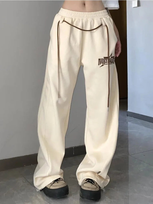 Y2k Beige Track Sports Hip Hop Jogging Sweatpants Oversize Harajuku Pant