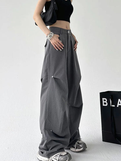 Y2k Cyber Punk Cargo Parachute Hippie Korean Style Black Baggy Wide Pant