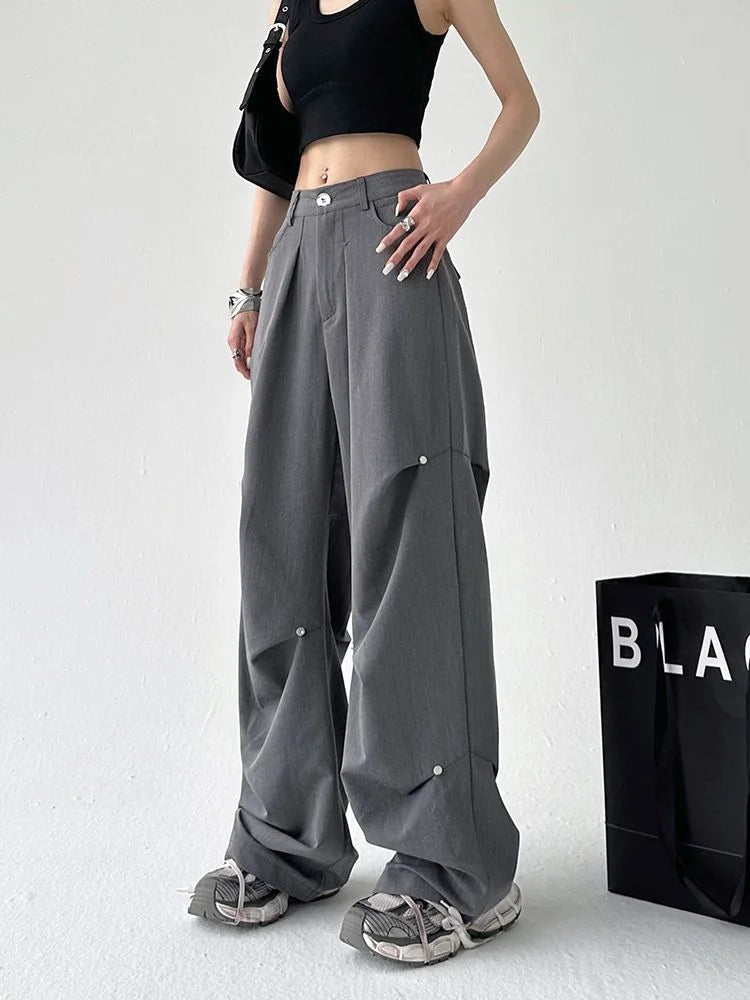 Y2k Cyber Punk Cargo Parachute Hippie Korean Style Black Baggy Wide Pant