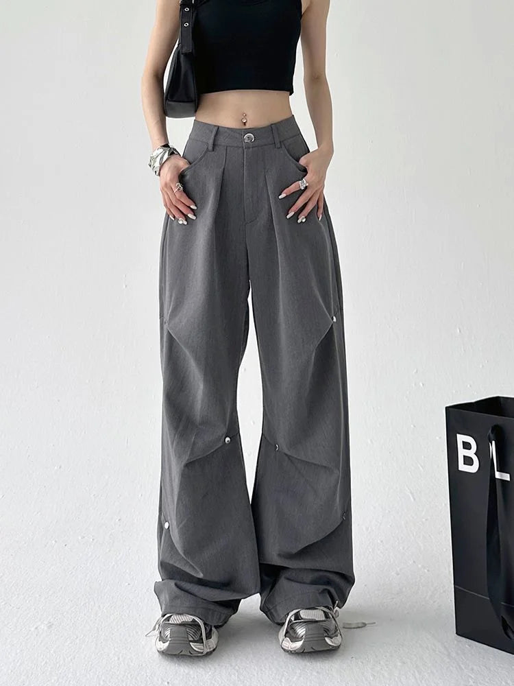 Y2k Cyber Punk Cargo Parachute Hippie Korean Style Black Baggy Wide Pant