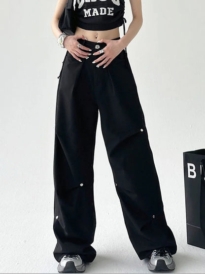 Y2k Cyber Punk Cargo Parachute Hippie Korean Style Black Baggy Wide Pant