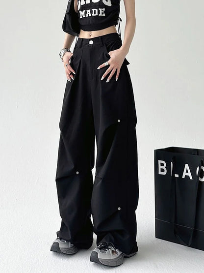 Y2k Cyber Punk Cargo Parachute Hippie Korean Style Black Baggy Wide Pant