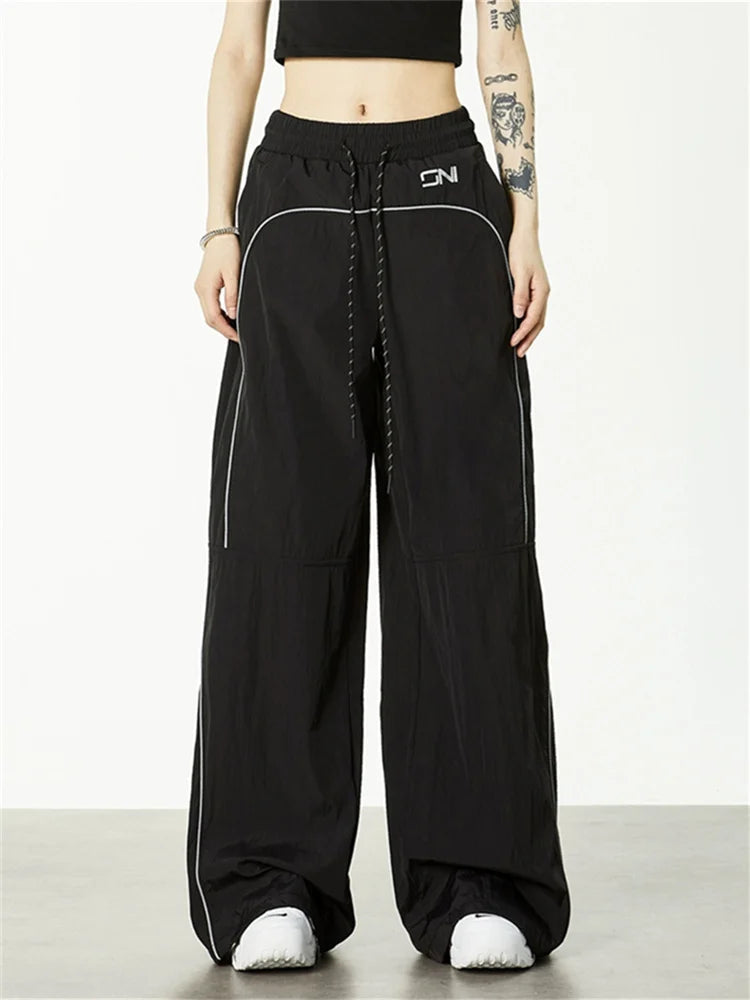 Y2k Gorpcore Brown Track Parachute Reflective Sweatpant