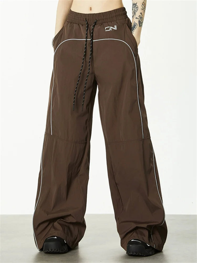 Y2k Gorpcore Brown Track Parachute Reflective Sweatpant