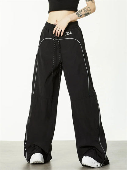 Y2k Gorpcore Brown Track Parachute Reflective Sweatpant