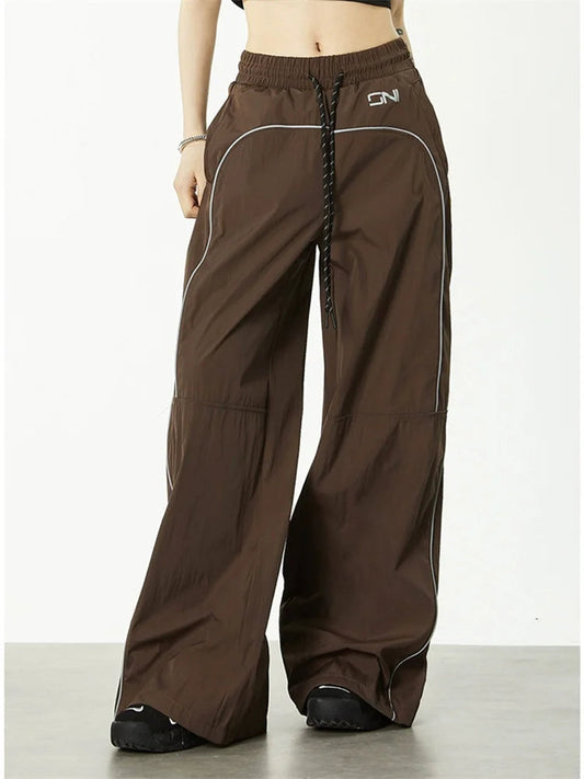 Y2k Gorpcore Brown Track Parachute Reflective Sweatpant