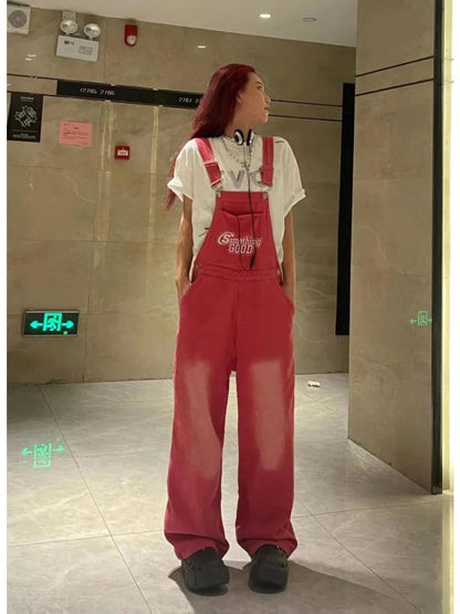 Y2k Kpop Pink Suspender Harajuku High Oversize Korean Hippie Pant