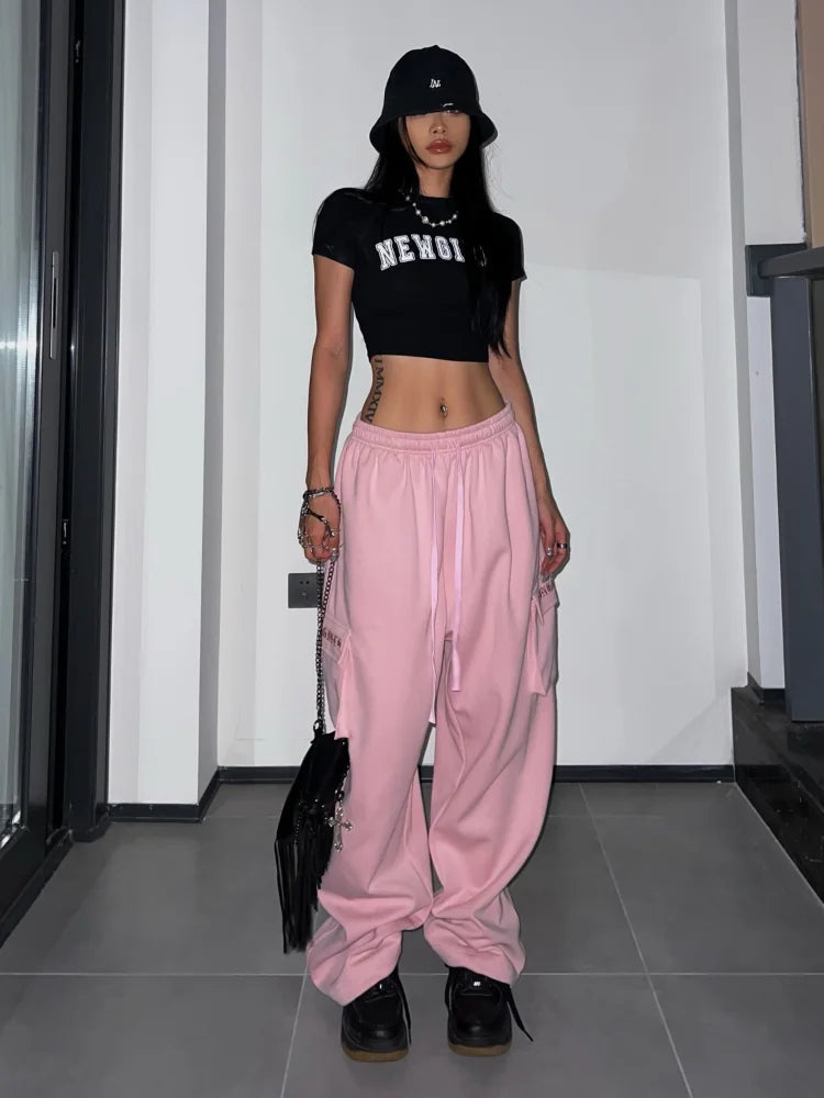 Pink Parachute Cargo Y2k Hip Hop Oversize Jogging Sweatpants