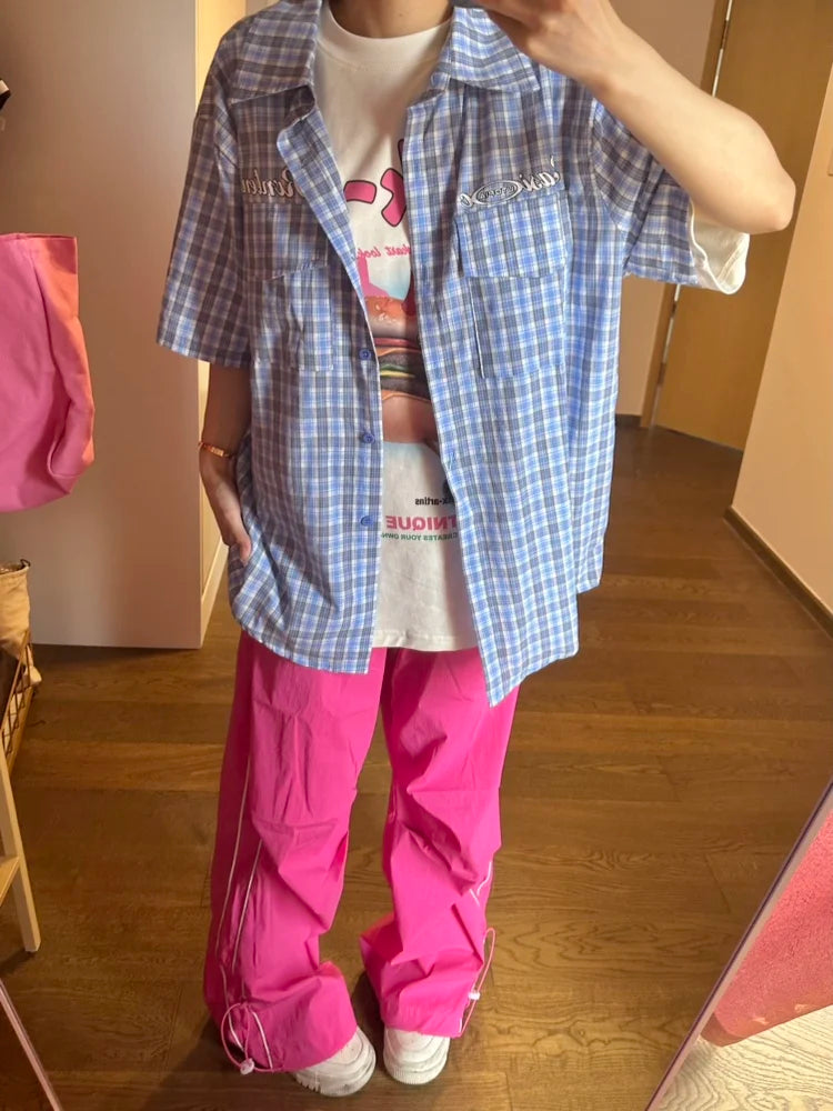 Y2k Pink Quick Dry Sweatpants Harajuku Kpop Oversized Wide Leg Sport Pant