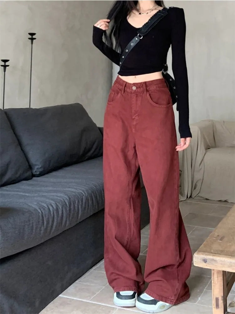 Red Oversize Denim Acubi High Waist Pant