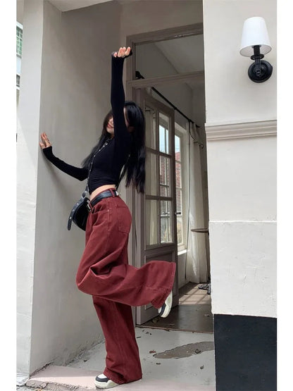 Red Oversize Denim Acubi High Waist Pant