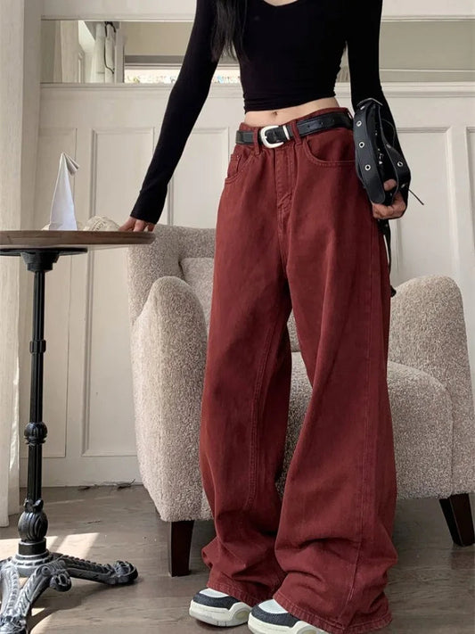 Red Oversize Denim Acubi High Waist Pant