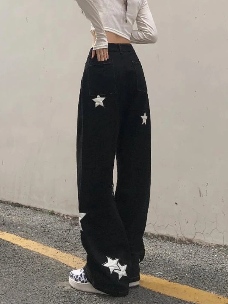 Retro Print Black Cargo Gothic Punk Oversize Pant