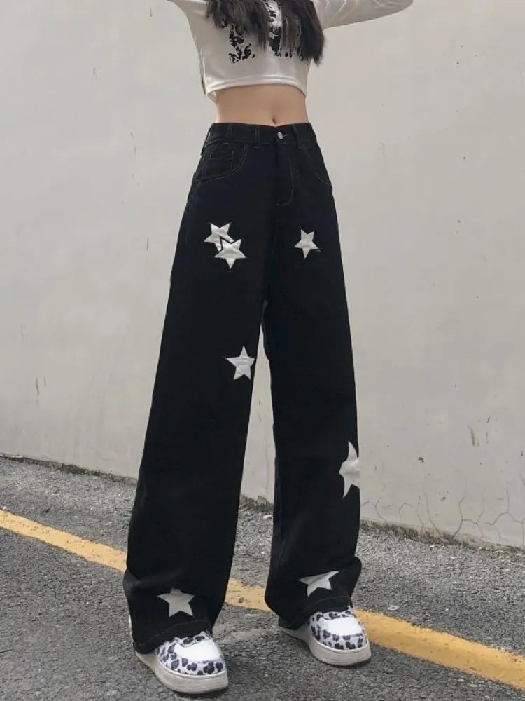 Retro Print Black Cargo Gothic Punk Oversize Pant