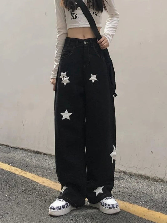 Retro Print Black Cargo Gothic Punk Oversize Pant