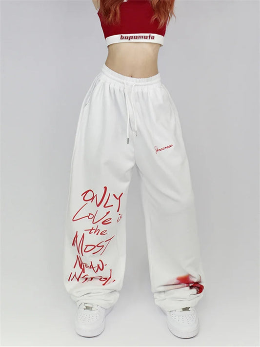 Y2k White Sweatpants Letter Print Black Track Oversize Harajuku Joggers Pant