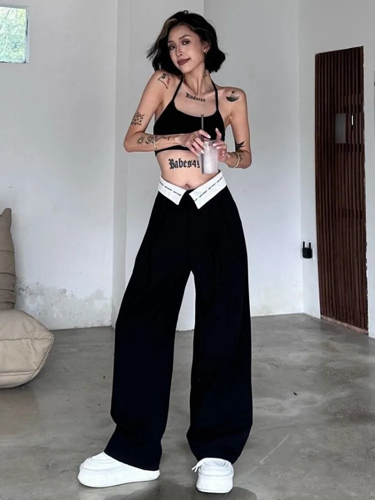 Y2k Black Cyber Punk Patchwork High Waisted Baggy Cargo Pant