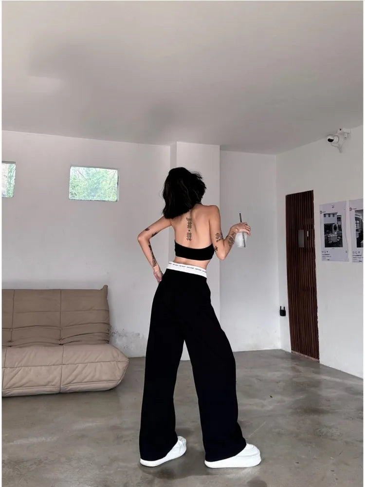 Y2k Black Cyber Punk Patchwork High Waisted Baggy Cargo Pant