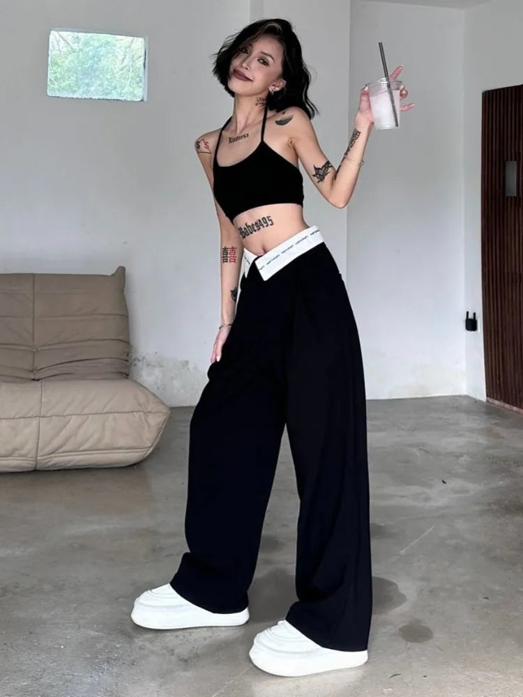 Y2k Black Cyber Punk Patchwork High Waisted Baggy Cargo Pant