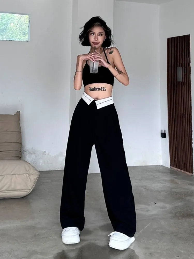 Y2k Black Cyber Punk Patchwork High Waisted Baggy Cargo Pant