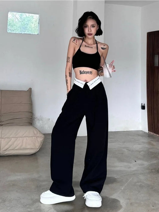 Y2k Black Cyber Punk Patchwork High Waisted Baggy Cargo Pant