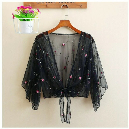 Tops and Blouses Summer Blouse Shirt Cardigan Thin Outwear Hollow Out Blouse Cover Up Blusas Femininas Elegante