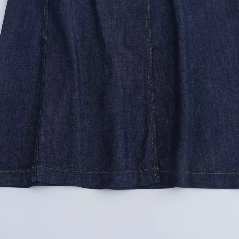 Denim Long Wrap Slit A-line Style Holiday Skirt